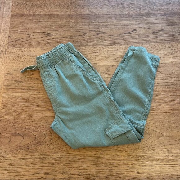 H&M Green Size 8 Boy's Linen Blend Drawstring Cargo Pants NWT - Picture 1 of 3
